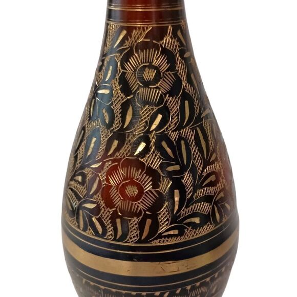 Brass Etched Gold Vase Brown Red Fluted Goth Witchy Kapasi Vintage Christmas - Picture 8 of 16